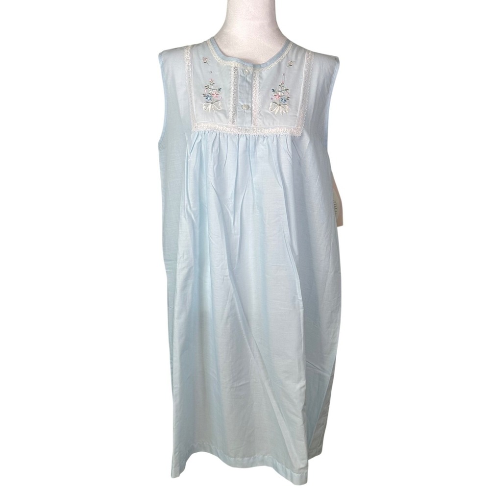 Vintage Barbizon Nightgown Blue Embroidered Cottagecore Prairie Midi NWT L - Picture 3 of 7